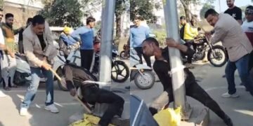 Thief Was Tied Pole And Beaten Sticks