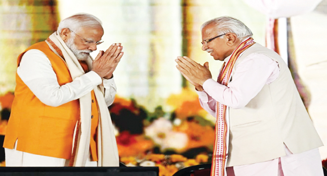 प्रधानमंत्री नरेंद्र मोदी ने की मुख्यमंत्री मनोहर लाल के विकासात्मक दृष्टिकोण की सराहना