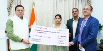 यूनियन बैंक ने उत्तराखंड सरकार को सौंपी 1 करोड़ रुपये की राहत राशि